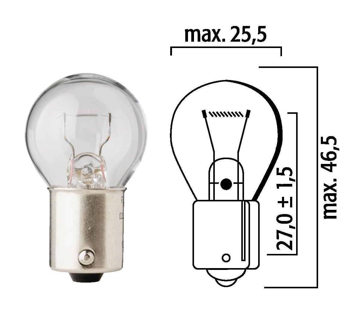 FLOSSER - AMPOLLETA 12V 18W / 1 CONTACTO / BASE BA15s / 93 / 25,5X46,5 / OEM: 4671